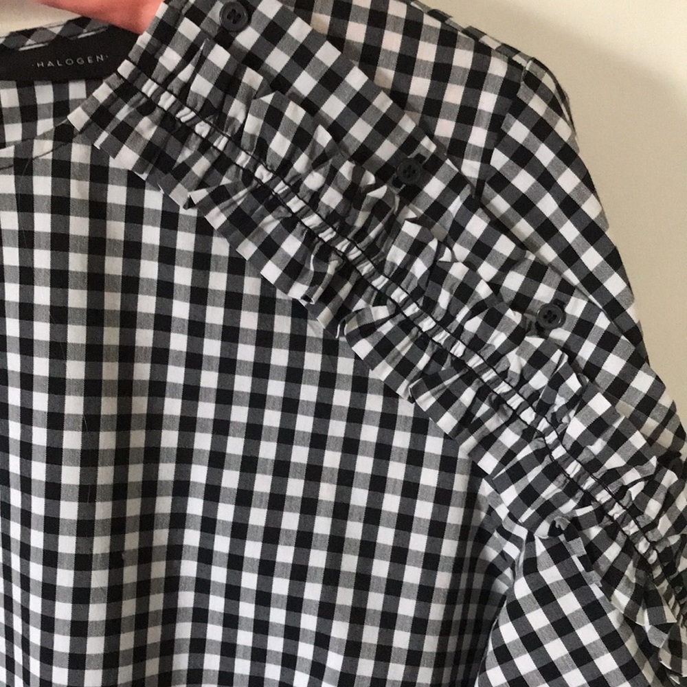 Halogen gingham blouse with ruffle - Picture 3 of 6